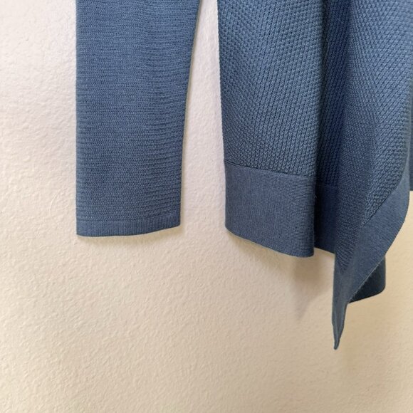 Women’s M Ann Taylor LOFT Blue Teal Knit Long Sleeve Waterfall Sweater Cardigan - Picture 3 of 8